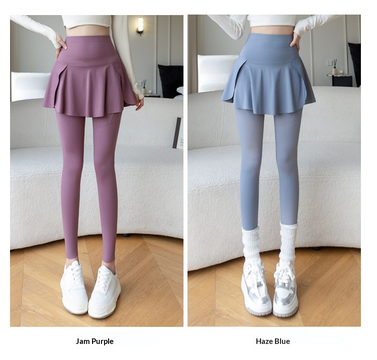ChicShe Nouvelle jupe deux pièces taille haute à imprimé requin à neuf pointes, pantalon de yoga et legging grande taille pour femme_voghion.com