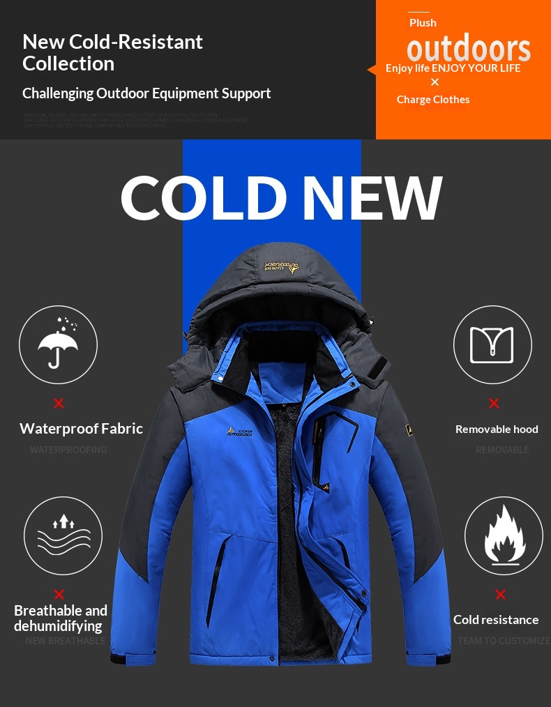 Outdoor-Jacke für Jungen, Fleece-gefüttert, dick gefüttert, für Herren, Skifahren, Bergsteigen, Paar, warmer, kältebeständiger Baumwollmantel, Übergröße_voghion.com