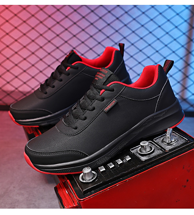 Baskets en cuir Zees Foreign Trade pour homme, modèle automne, imperméables, antidérapantes, noires, polyvalentes, à semelle souple et décontractée._voghion.com