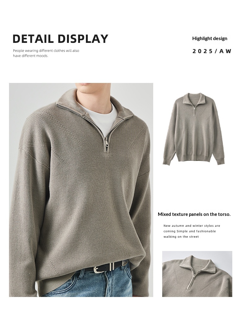 Boy Boy Boy Boy APO Clothing|Coss-Bode Half-Zip Rollkragenpullover für Herren, Herbst/Winter, Old Money Style, locker, lässig, langärmelig_voghion.com