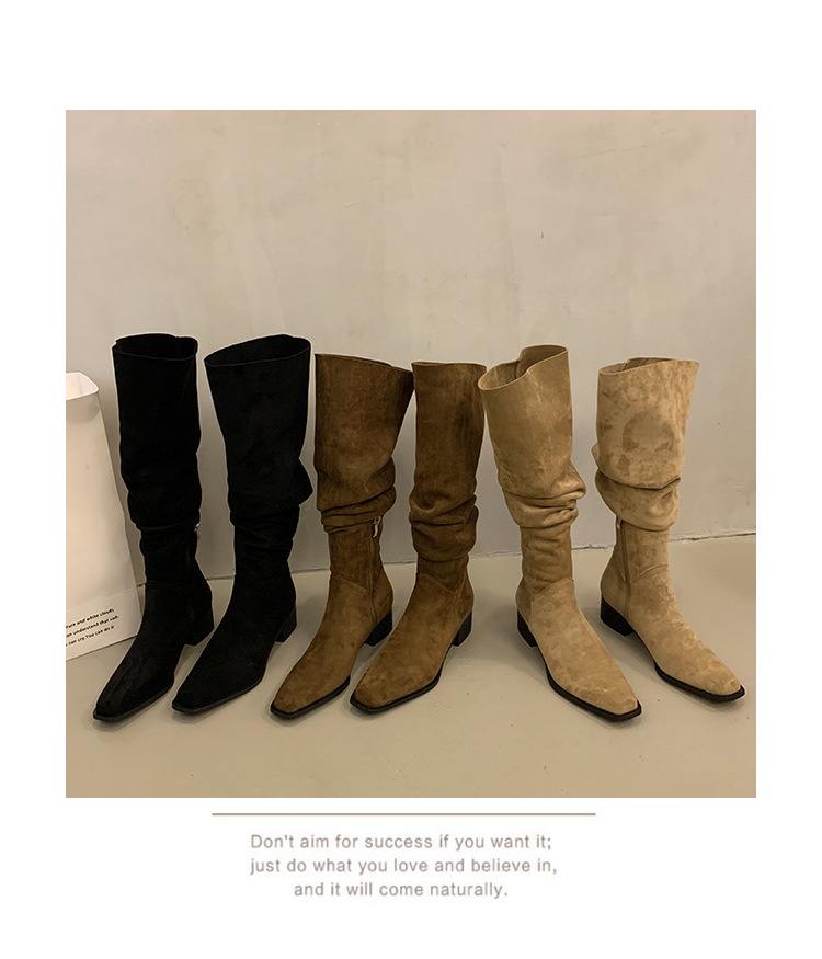 ShoeGlobe ShoeGlobe ShoeGlobe Chunky Heel Pointed Toe Suede Slim Long Women's Shoes 2025 New Autumn Winter Korean Style Over-the-Knee Riding Boots_voghion.com