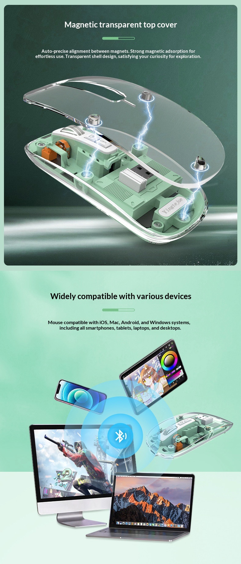 Digitex Digitex Silent Transparent Mouse Three-Mode Wireless Bluetooth Business Office Lightweight Gaming Ergonomic Rechargeable_voghion.com