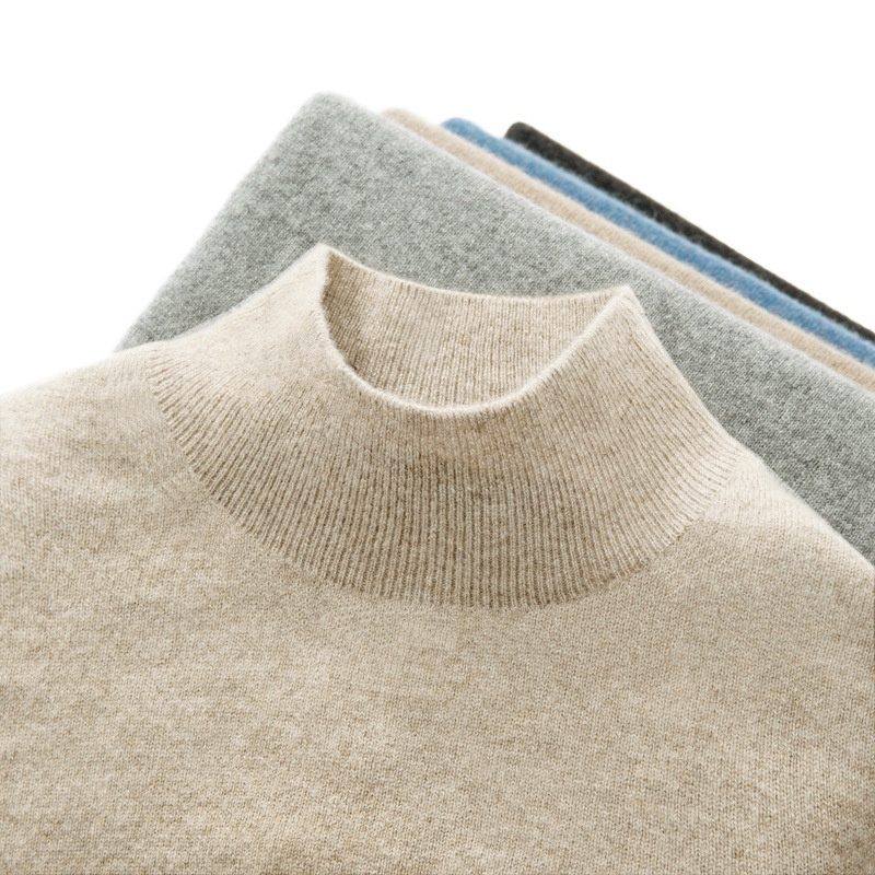 boy Seamless! Autumn Winter Half Turtleneck 100% Wool Men's First-Line Ready-to-Wear Versatile Sweater Knitted Base Shirt_voghion.com