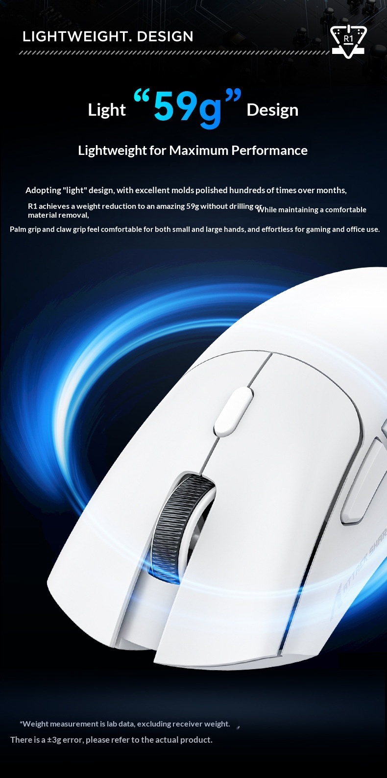 Digitex Digitex Attack Shark R1 Lightweight PAW3311 E-sports Gaming Three-mode Bluetooth Wireless Laptop Mouse_voghion.com