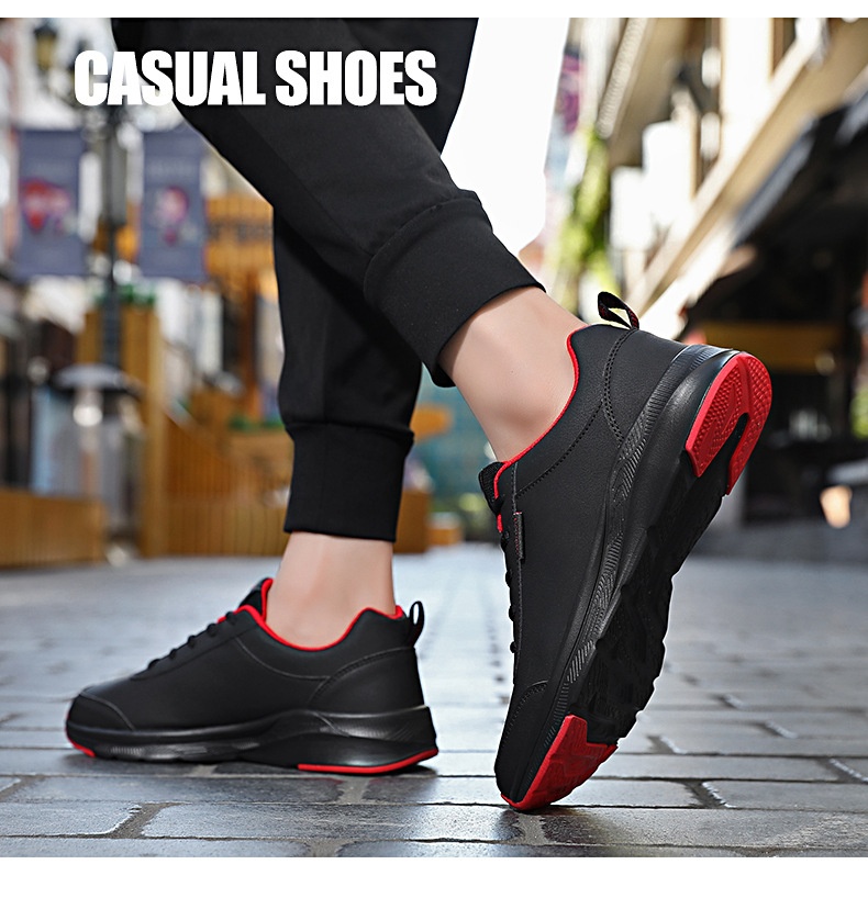 Baskets en cuir Zees Foreign Trade pour homme, modèle automne, imperméables, antidérapantes, noires, polyvalentes, à semelle souple et décontractée._voghion.com