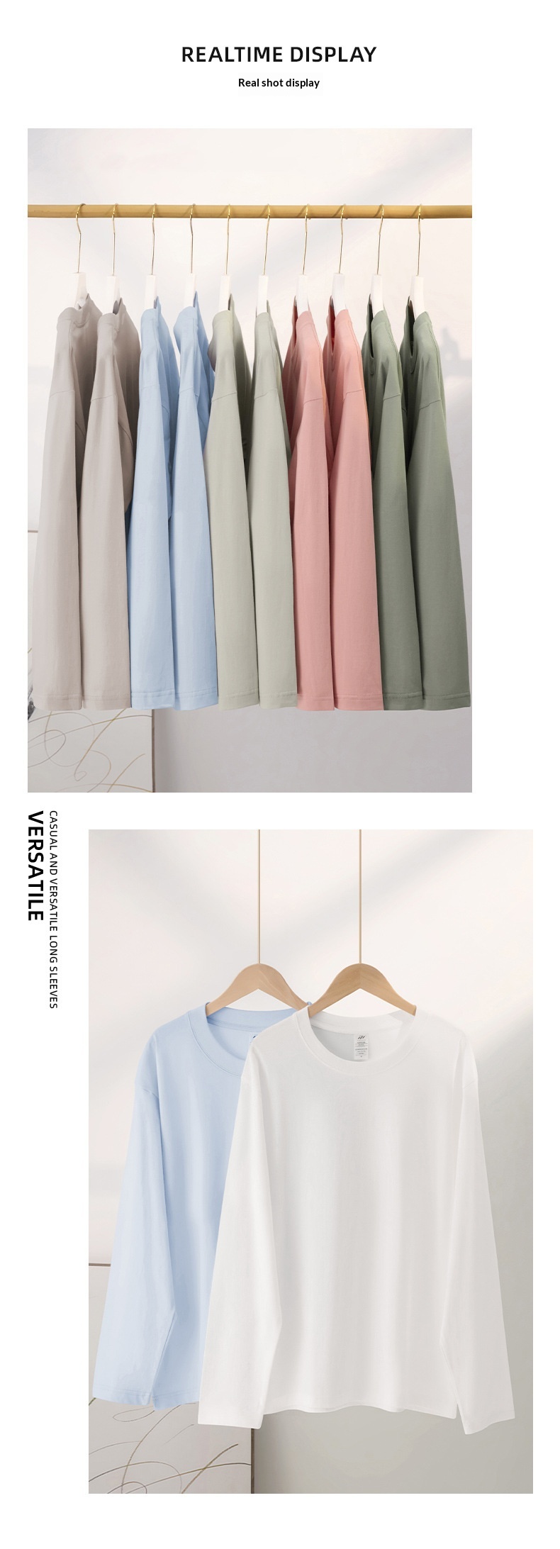 ChicShe 230g Simple Inner Layer Base Shirt Women, Autumn Long Sleeve Pure Cotton Regular Shoulder T-Shirt For Men, Round Neck_voghion.com