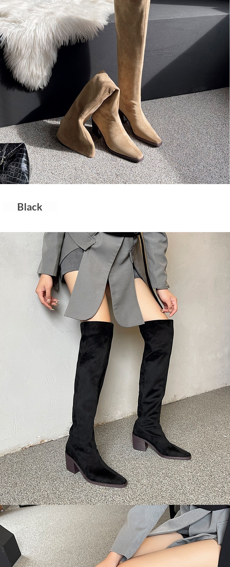 ShoeGlobe ShoeGlobe ShoeGlobe 776-1 Women's Riding Thick Heel Autumn Winter Western High Tube Retro Slimming Wrinkled Slouch Long Boots Wide Mouth_voghion.com