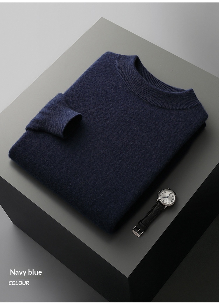 boy Boy Boy Boy Autumn Winter Pure 100% Wool Half Turtleneck Pullover Thickened Plus Size Cashmere Sweater Men Inner Layer Base Shirt_voghion.com