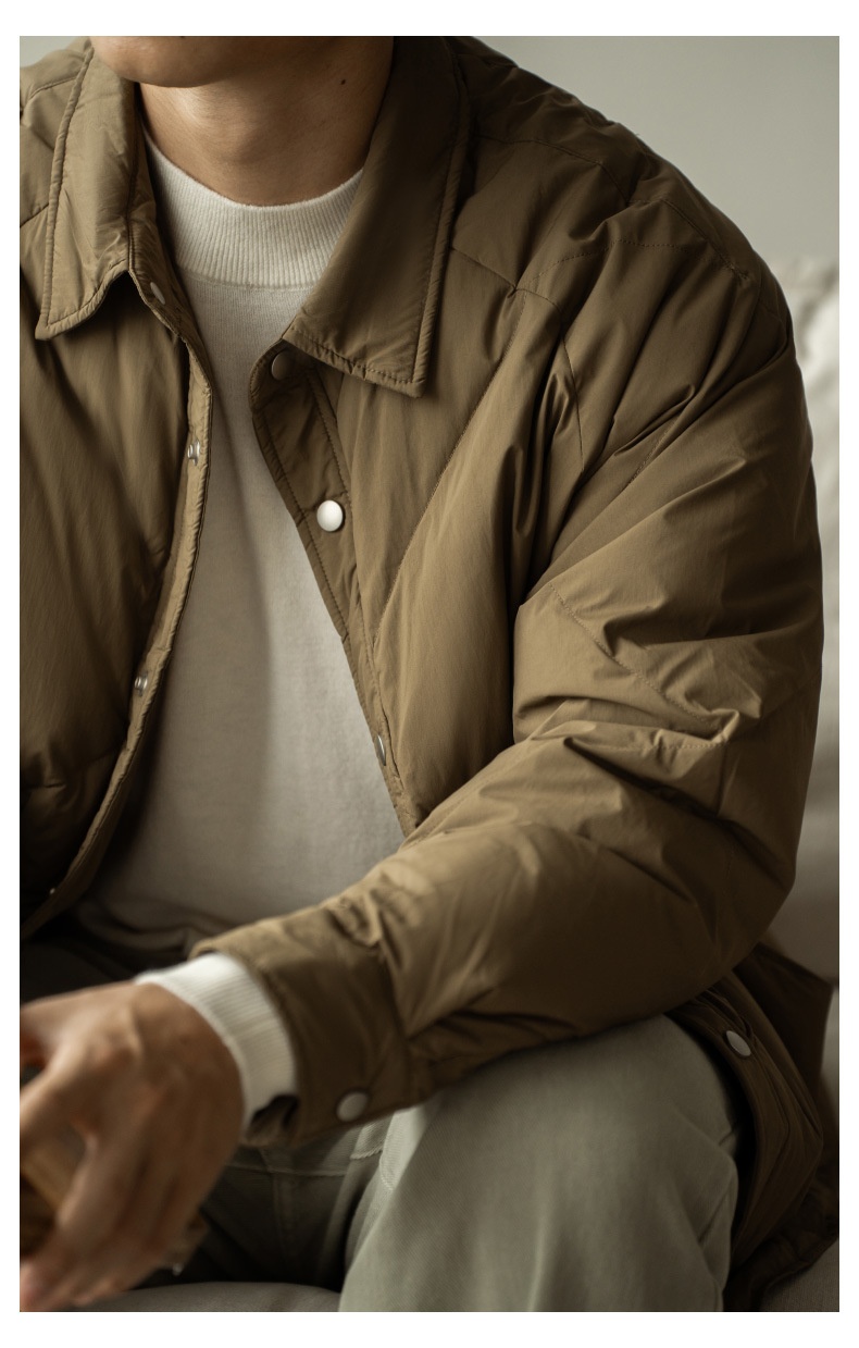 Leichte Daunenjacke für Jungen mit Hemdkragen (90 cm), Herrenmodell Winter 2025, neue Arbeitskleidung mit Diamantmuster, warm und leicht weit geschnitten_voghion.com