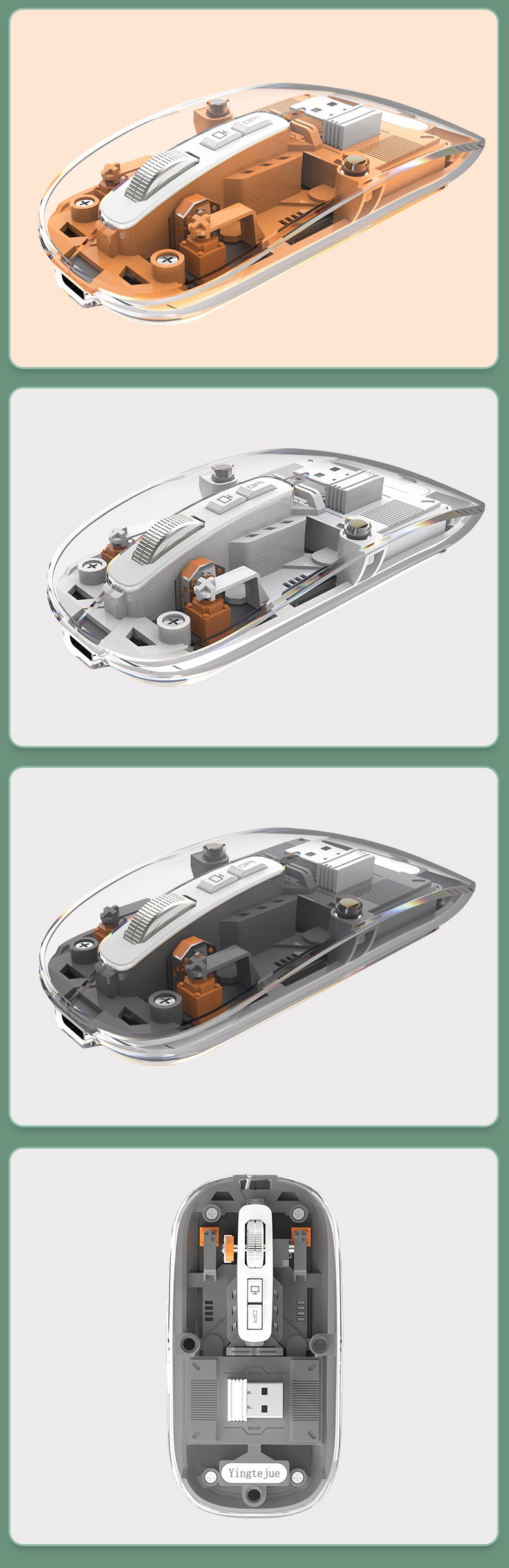 Digitex Digitex Silent Transparent Mouse Three-Mode Wireless Bluetooth Business Office Lightweight Gaming Ergonomic Rechargeable_voghion.com