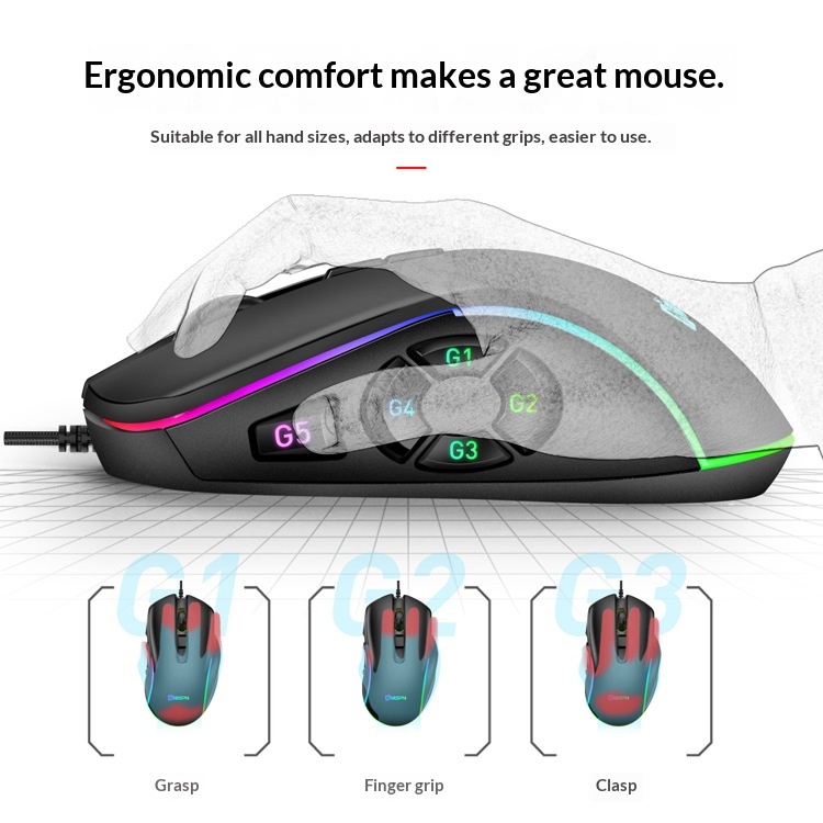 Souris gaming filaire RGB personnalisable Digitex X9 avec pavé tactile 10 touches et réglage sur 6 niveaux_voghion.com