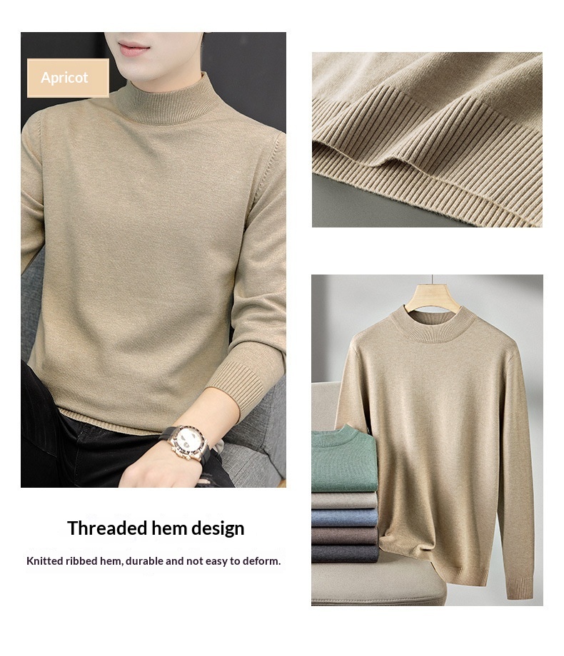boy Boy Boy Boy Half Turtleneck Sweater For Men, Autumn And Winter, Regular Thickened Base Shirt, Warm Knitted Wool Sweater, 2024 New_voghion.com