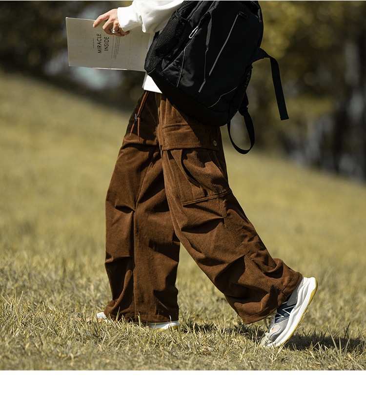 boy Corduroy Men City Boy Couple Casual Army Green Cargo Trendy Brand Autumn Winter Straight Wide Leg Long Pants_voghion.com