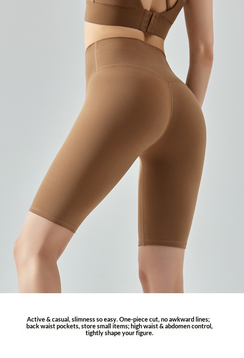 Short de yoga taille haute gainant avec poche arrière, amincissant, sans coutures latérales, idéal pour le fitness et la course à pied_voghion.com