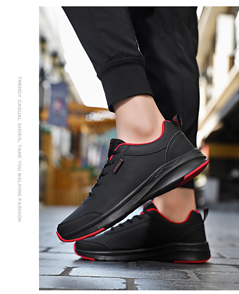 Baskets en cuir Zees Foreign Trade pour homme, modèle automne, imperméables, antidérapantes, noires, polyvalentes, à semelle souple et décontractée._voghion.com