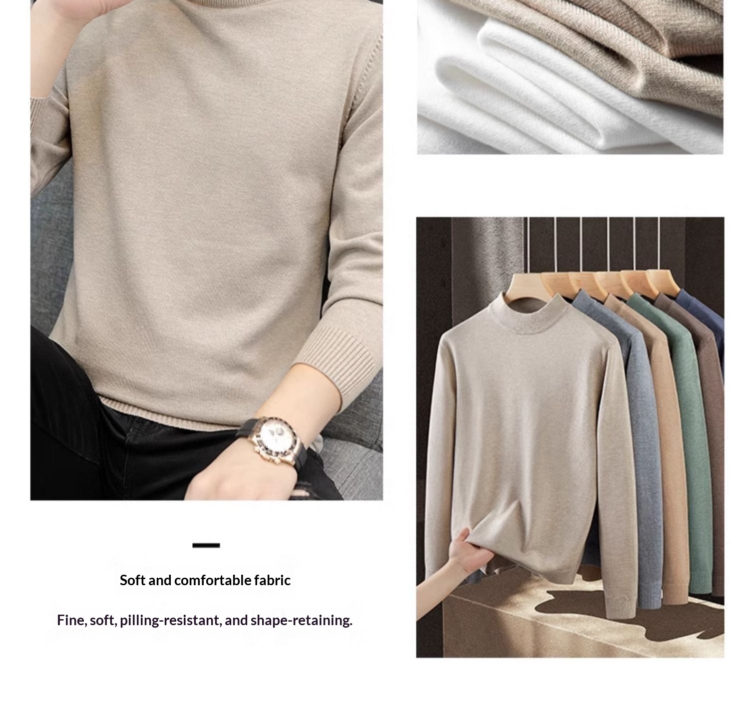 boy Boy Boy Boy Half Turtleneck Sweater For Men, Autumn And Winter, Regular Thickened Base Shirt, Warm Knitted Wool Sweater, 2024 New_voghion.com