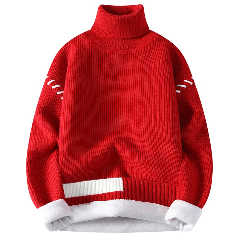 boy Boy Boy Boy Fleece-Lined Thickened Sweater Men, Autumn And Winter New Warm High-Neck Knitwear For Teenagers, Base Layer Student Knit_voghion.com