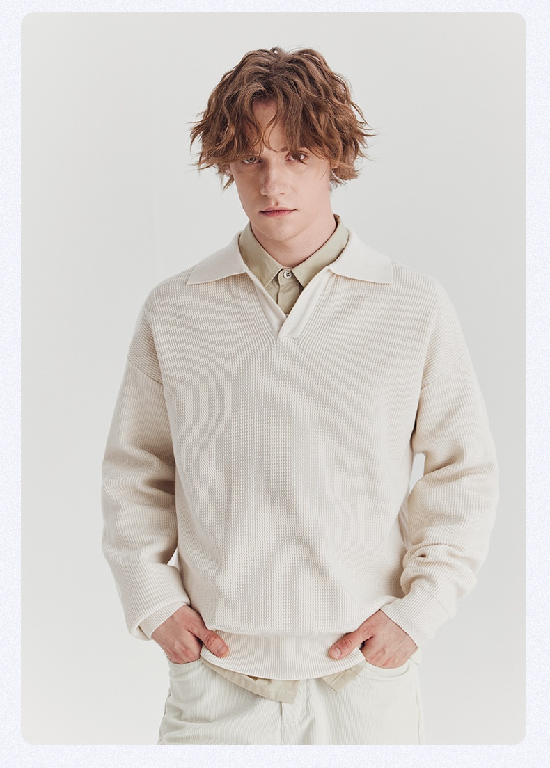 boy Boy Boy Boy APO Men's Clothing|Men's Sweater Trendy Brand Autumn High-end Loose Pullover Turn-down Collar Polo Knitwear Long Sleeve_voghion.com