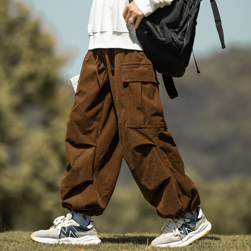 boy Corduroy Men City Boy Couple Casual Army Green Cargo Trendy Brand Autumn Winter Straight Wide Leg Long Pants_voghion.com