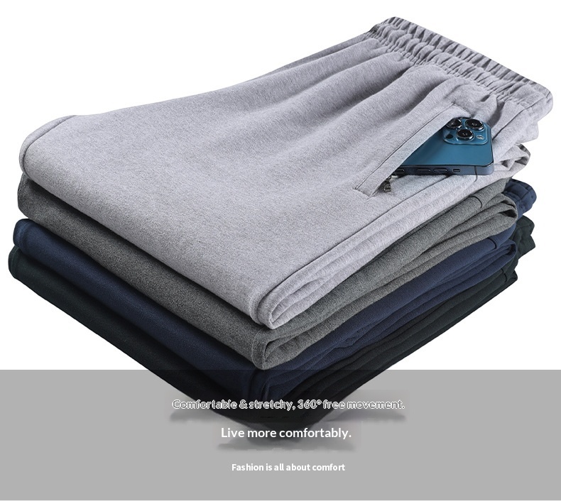 Pantaloni sportivi lunghi e dritti in maglia, casual, da uomo, taglie forti, in puro cotone, vestibilità ampia, primavera-autunno_voghion.com