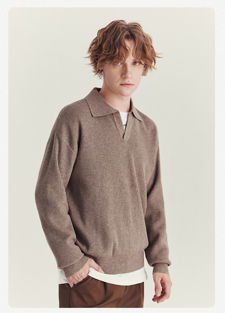 boy Boy Boy Boy APO Men's Clothing|Men's Sweater Trendy Brand Autumn High-end Loose Pullover Turn-down Collar Polo Knitwear Long Sleeve_voghion.com