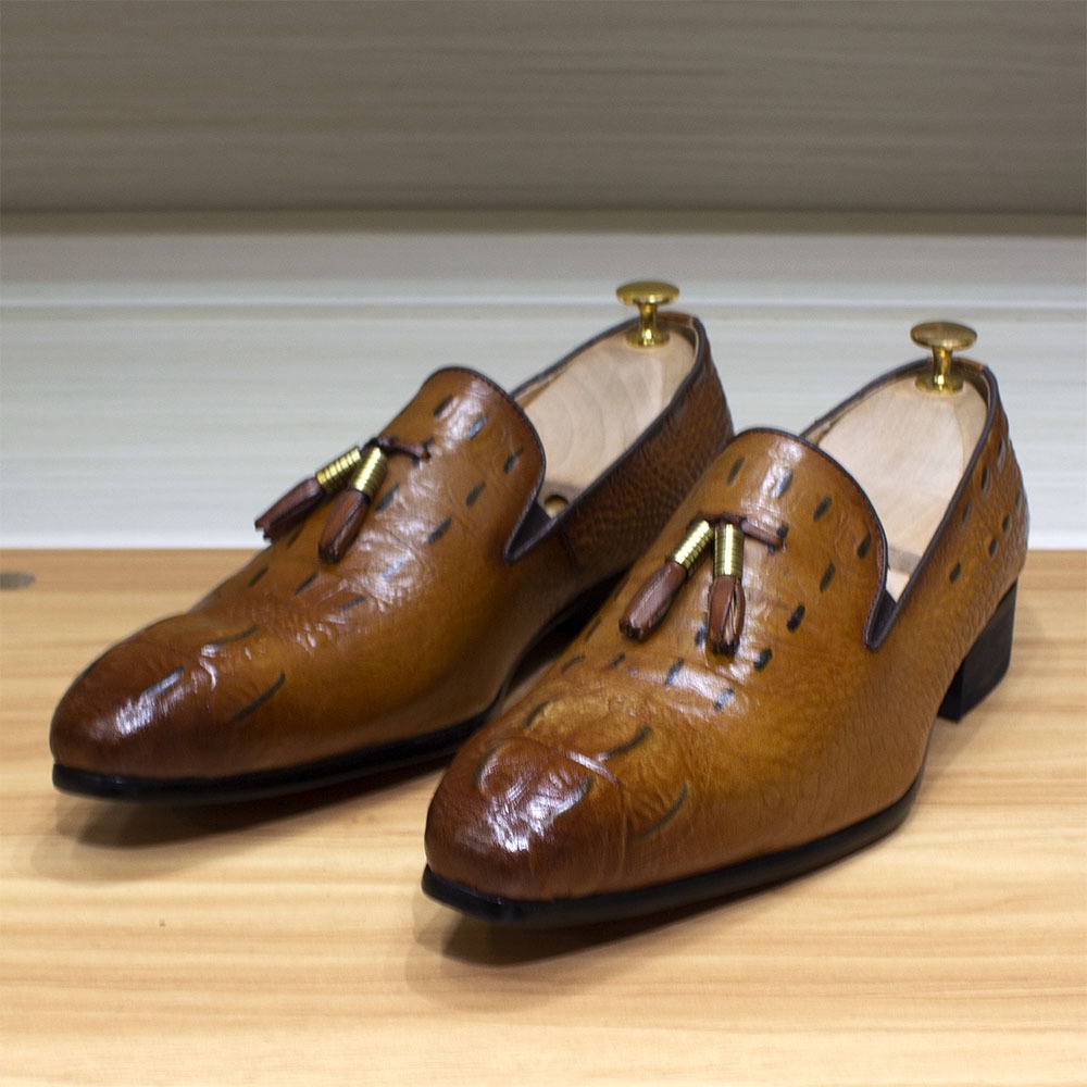 WalkPrime WalkPrime Italian Handmade Business Casual Pointed Toe Genuine Leather Tassel Loafers Crocodile Pattern Trendy Men's Shoes_voghion.com