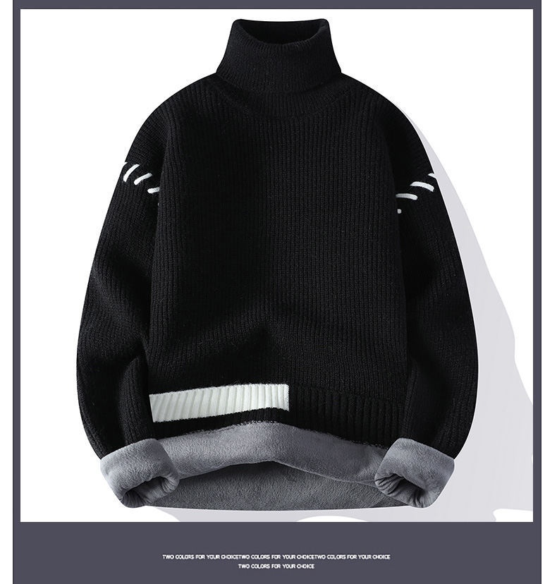 boy Boy Boy Boy Fleece-Lined Thickened Sweater Men, Autumn And Winter New Warm High-Neck Knitwear For Teenagers, Base Layer Student Knit_voghion.com