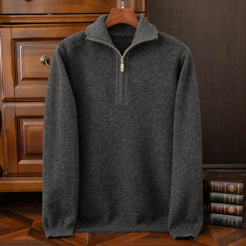 ragazzo Ragazzo Ragazzo Ragazzo Autunno Inverno Mezza Cerniera Collo Ribaltabile Maglione da Uomo Nuovo Pura Lana Ispessito Caldo Largo Casual Versatile Base Lavorata a Maglia_voghion.com