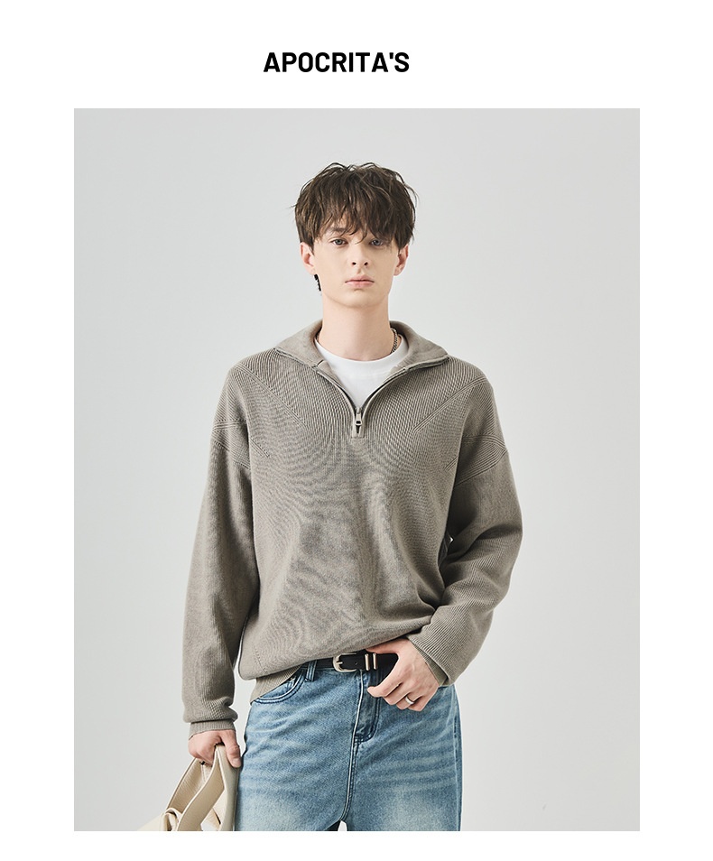 Boy Boy Boy Boy APO Clothing|Coss-Bode Half-Zip Rollkragenpullover für Herren, Herbst/Winter, Old Money Style, locker, lässig, langärmelig_voghion.com