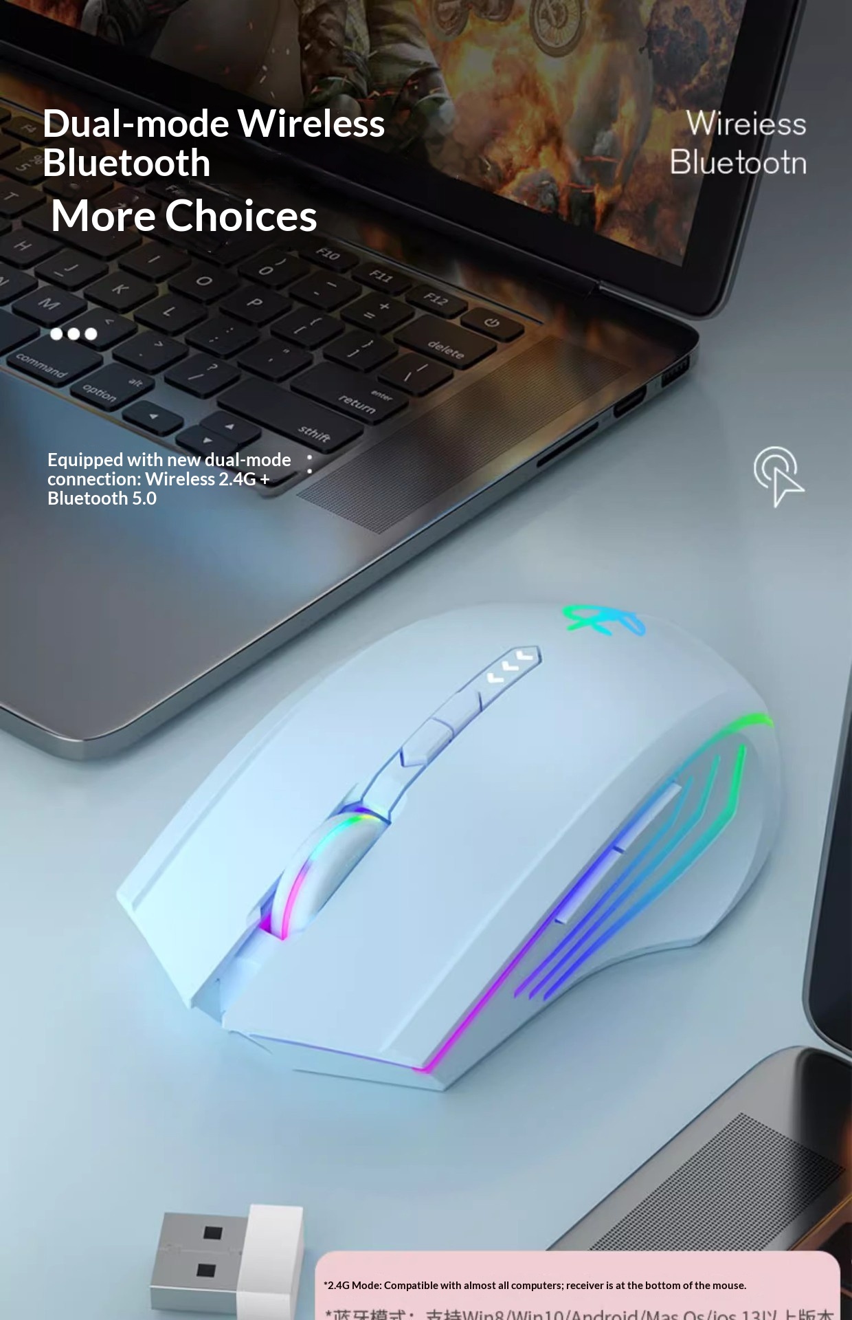 Digitex Digitex Juggernaut Clan 2.4G Bluetooth Mouse With Power Display Type-C Charging Computer Office Wireless Dual Mode_voghion.com