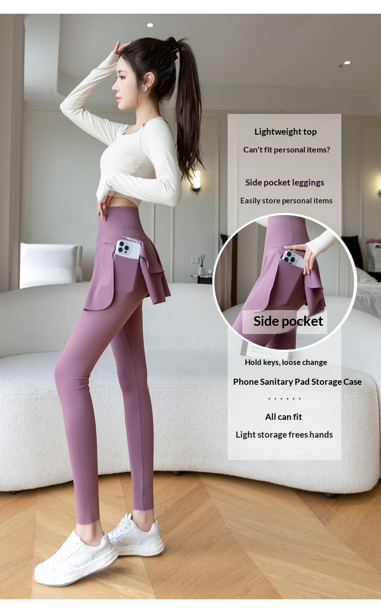 ChicShe Nouvelle jupe deux pièces taille haute à imprimé requin à neuf pointes, pantalon de yoga et legging grande taille pour femme_voghion.com