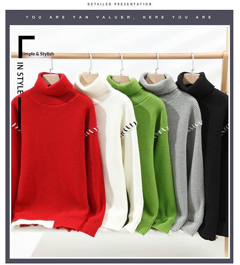 boy Boy Boy Boy Fleece-Lined Thickened Sweater Men, Autumn And Winter New Warm High-Neck Knitwear For Teenagers, Base Layer Student Knit_voghion.com