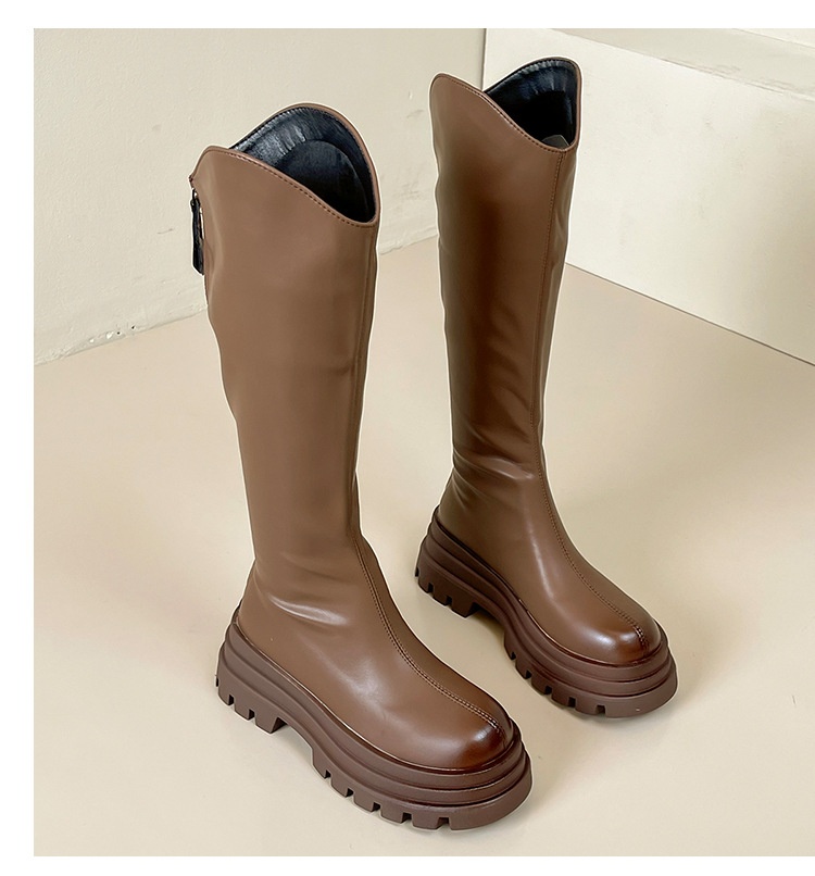 ShoeGlobe ShoeGlobe ShoeGlobe Women's Long Autumn Winter 2024 New V-Cut High Heel Thick Sole Slimming Over-the-Knee Riding Slim Boots Trendy_voghion.com