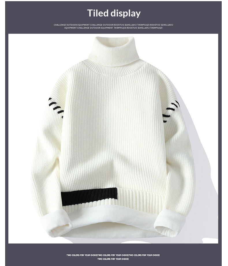 boy Boy Boy Boy Fleece-Lined Thickened Sweater Men, Autumn And Winter New Warm High-Neck Knitwear For Teenagers, Base Layer Student Knit_voghion.com