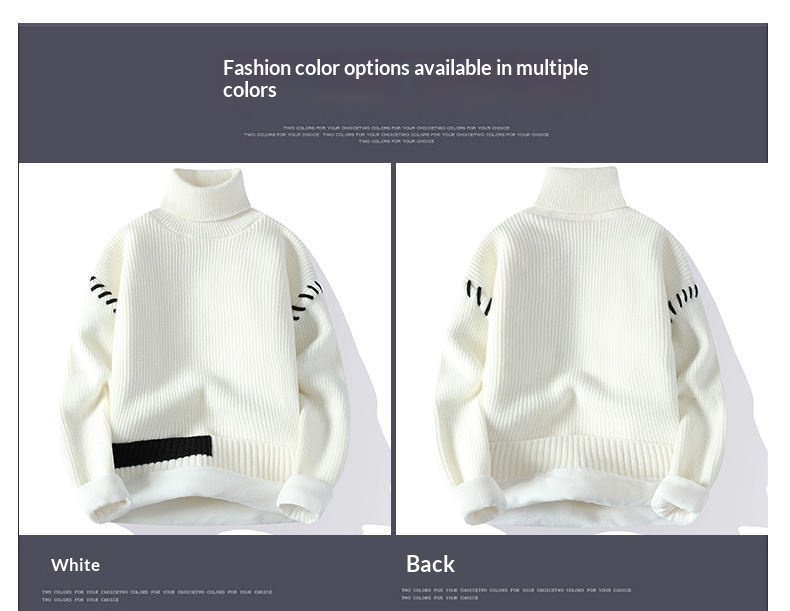 boy Boy Boy Boy Fleece-Lined Thickened Sweater Men, Autumn And Winter New Warm High-Neck Knitwear For Teenagers, Base Layer Student Knit_voghion.com