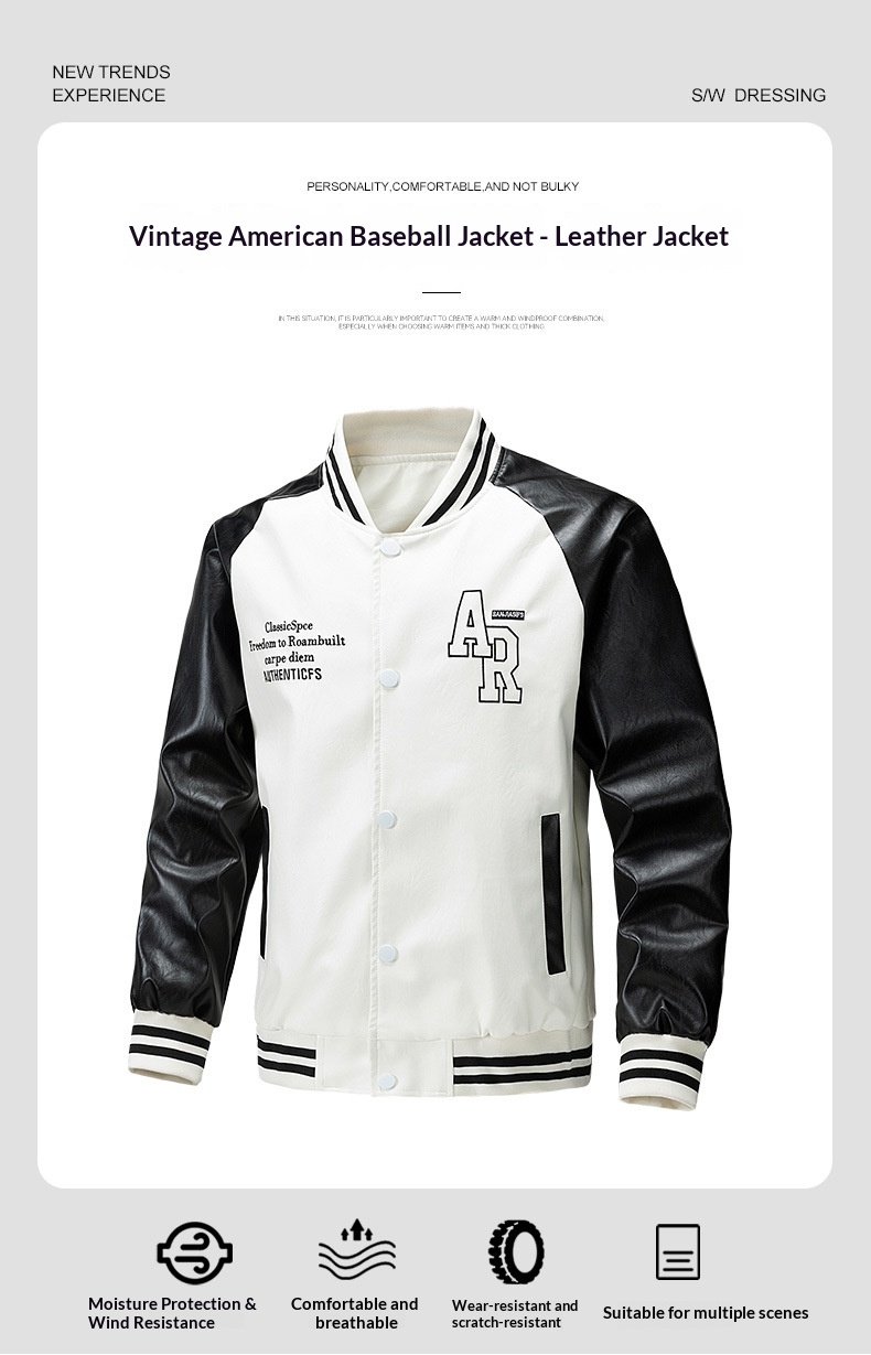 boy Cross-Border Men's Motorcycle 2024 Autumn Winter New European And American Trendy Casual Label Short PU Leather Jacket_voghion.com