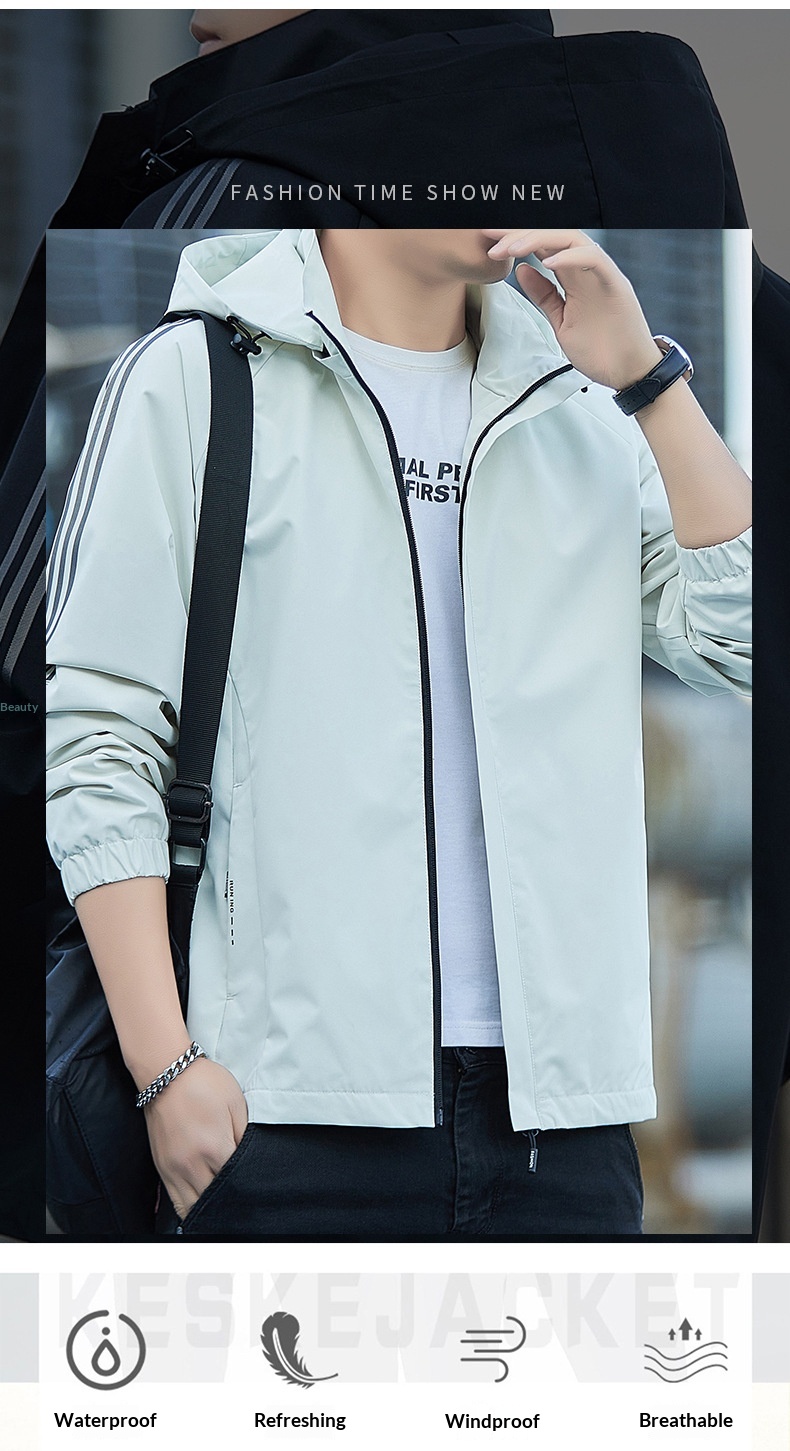 Giacca da ragazzo Primavera Autunno 2024 Nuovo stile Trendy Brand Giacca a vento da uomo alla moda casual con cappuccio Abbigliamento da lavoro_voghion.com