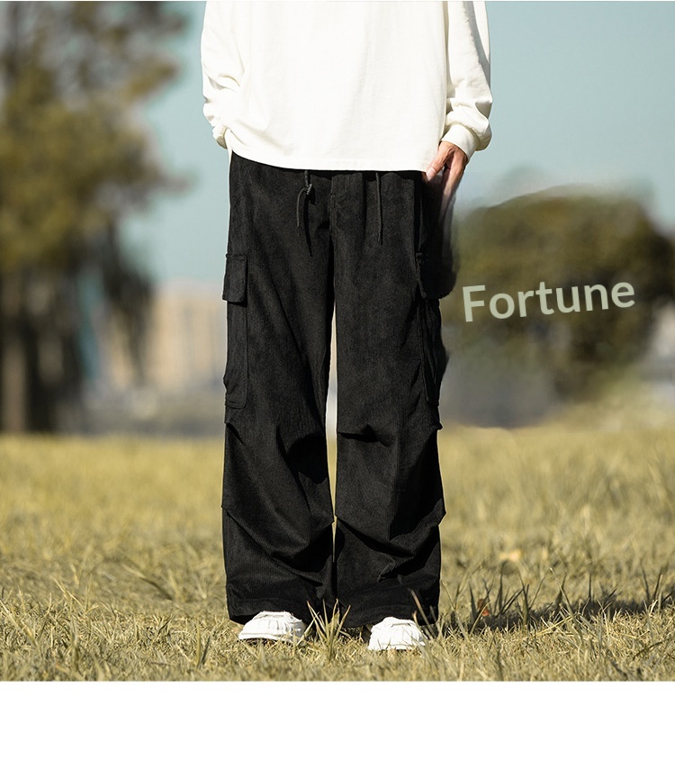 boy Corduroy Men City Boy Couple Casual Army Green Cargo Trendy Brand Autumn Winter Straight Wide Leg Long Pants_voghion.com