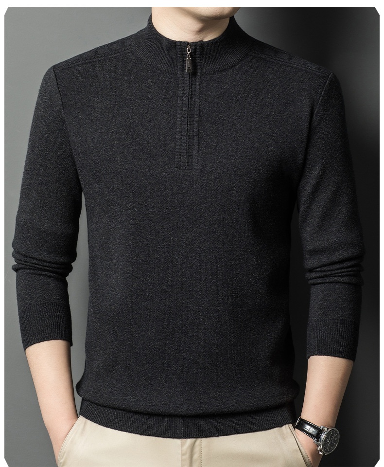 boy Boy Boy Boy 2025 Autumn Winter New Men's Wool Fashion Casual Zipper Half Turtleneck Solid Color Thickened Pullover Sweater For Men_voghion.com