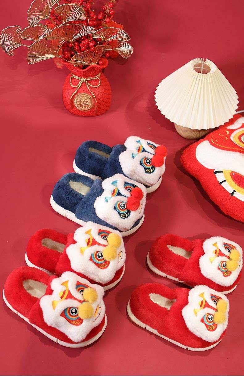 Pantoufles Zees National Trend à tête de lion et de tigre, chaudes et confortables pour l'automne et l'hiver, idéales pour les couples parents-enfants. Chaussures d'intérieur en coton antidérapant et épais._voghion.com