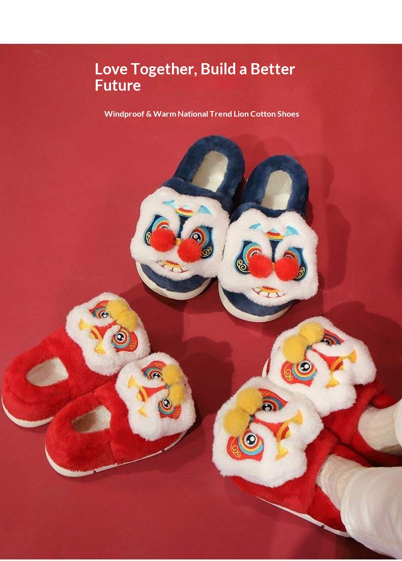 Pantoufles Zees National Trend à tête de lion et de tigre, chaudes et confortables pour l'automne et l'hiver, idéales pour les couples parents-enfants. Chaussures d'intérieur en coton antidérapant et épais._voghion.com