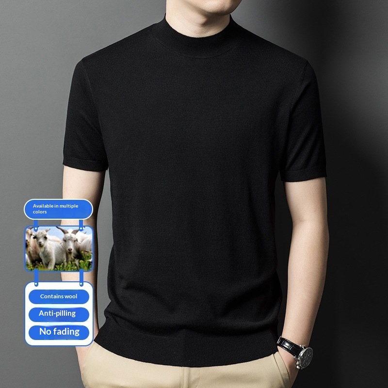 boy Boy Boy Boy 6 Wool Men's Sweater High-End Short Sleeve Casual Business Base Layer Inner Wear Premium Dad Knitwear Men_voghion.com