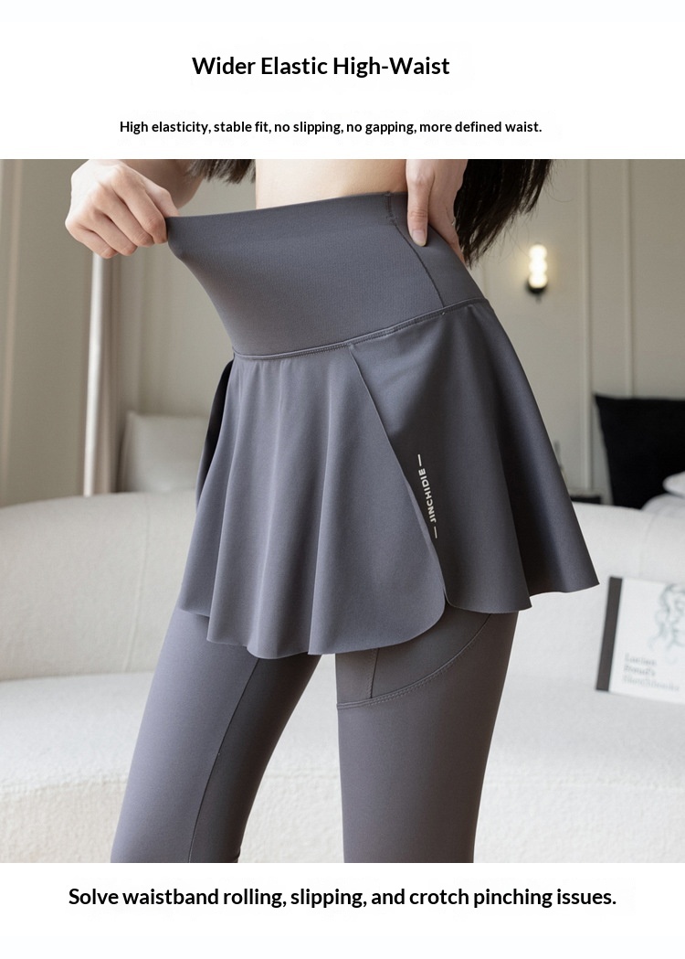 ChicShe Nouvelle jupe deux pièces taille haute à imprimé requin à neuf pointes, pantalon de yoga et legging grande taille pour femme_voghion.com