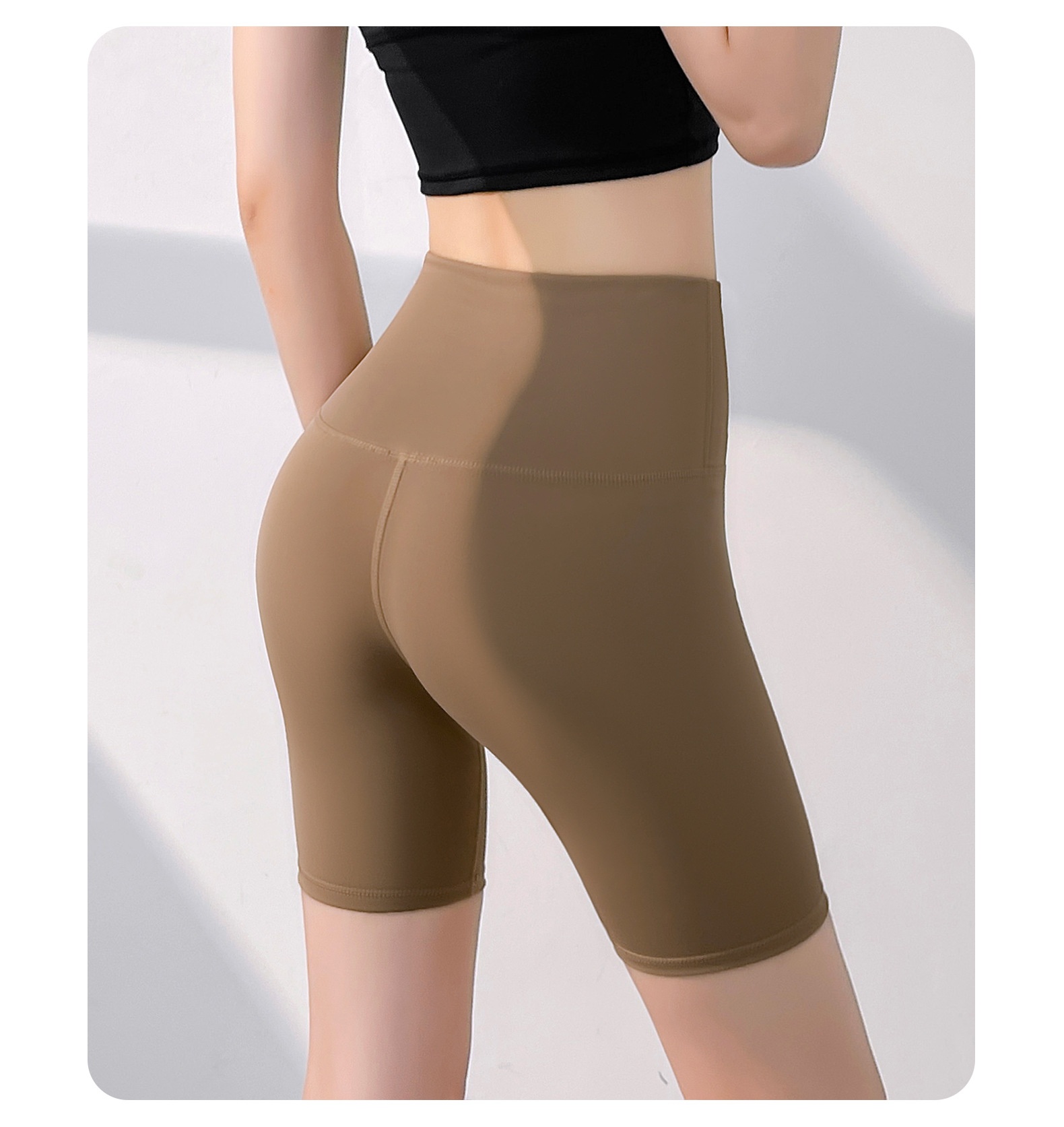 High Waist Shorts Without T-Line, Barely There Feel, Tight-Fitting, Hip-Lifting, Peach Shape, Fitness Sports Five-Point_voghion.com