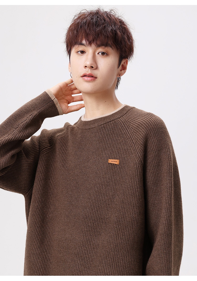 boy Boy Boy Boy Heavyweight Acrylic Yuanbao Needle Lazy Style Sweater Men's Loose Knitwear Thickened Coat_voghion.com