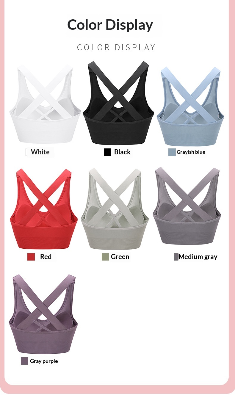 Soutien-gorge ChicShe européen et américain grande taille à dos croisé, sans armatures, antichoc, séchage rapide, idéal pour le yoga, la course à pied et le fitness. Sous-vêtements de sport pour le yoga, la course à pied et le fitness._voghion.com