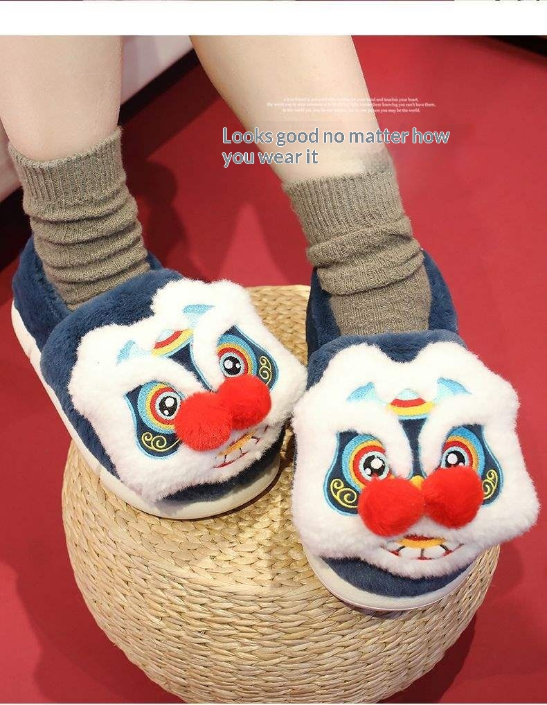 Pantoufles Zees National Trend à tête de lion et de tigre, chaudes et confortables pour l'automne et l'hiver, idéales pour les couples parents-enfants. Chaussures d'intérieur en coton antidérapant et épais._voghion.com