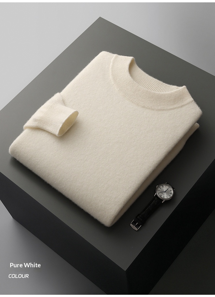 boy Boy Boy Boy Autumn Winter Pure 100% Wool Half Turtleneck Pullover Thickened Plus Size Cashmere Sweater Men Inner Layer Base Shirt_voghion.com