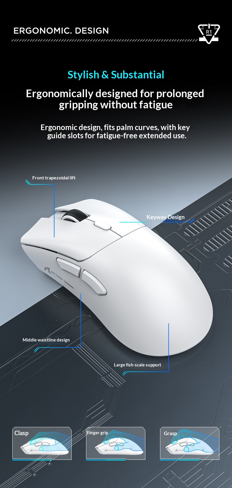 Digitex Digitex Attack Shark R1 Lightweight PAW3311 E-sports Gaming Three-mode Bluetooth Wireless Laptop Mouse_voghion.com