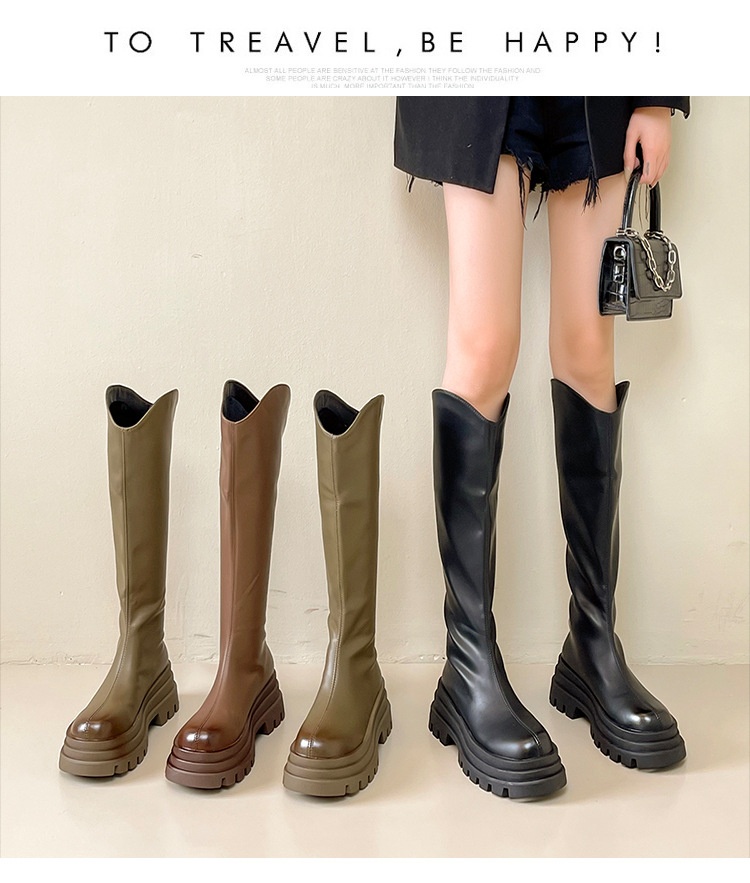 ShoeGlobe ShoeGlobe ShoeGlobe Women's Long Autumn Winter 2024 New V-Cut High Heel Thick Sole Slimming Over-the-Knee Riding Slim Boots Trendy_voghion.com